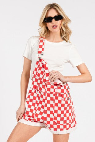Game Day Checkered Romper Bib Overalls
