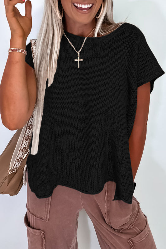 Black Sweater Tee with Side Slits