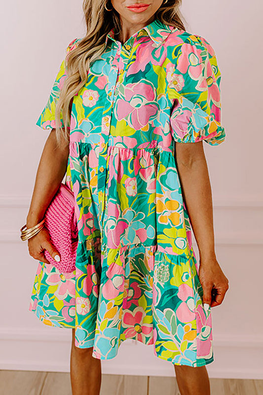 Green Floral  Baby doll Dress