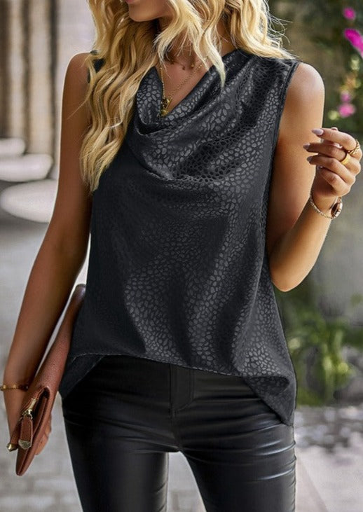 Dotted Cowl Neck Sleeveless Top