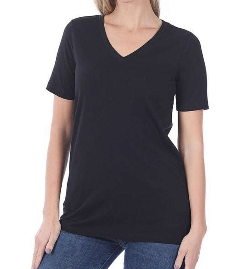 Black V-Neck Short Sleeve Tee