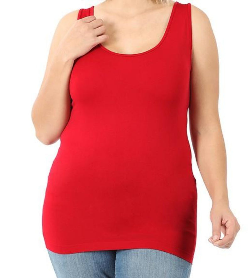 Red Scoop Neck Seamless Tank Top
