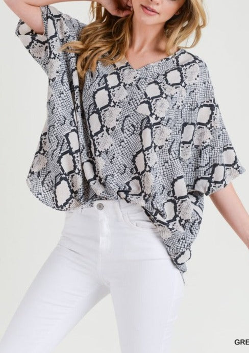 Snake Print Boxy Pocket  Blouse