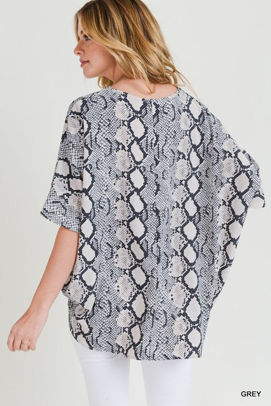 Snake Print Boxy Pocket  Blouse