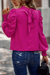 Pink Solid High Neck Ruffle Fit Blouse