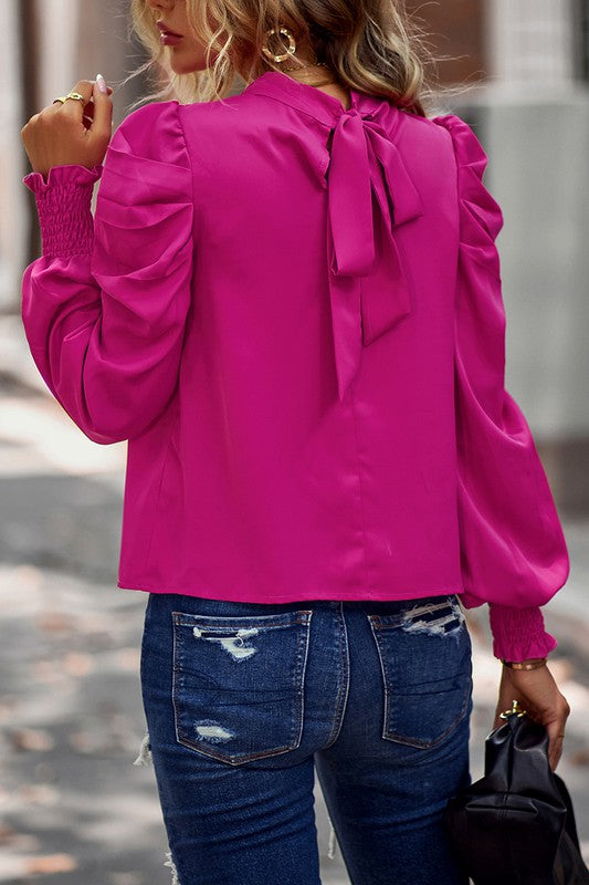 Pink Solid High Neck Ruffle Fit Top