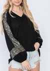 Black Sequin Panel Brushed Thermal Top
