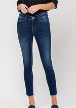 Vervet Mid-Rise Raw Hem Crop Skinny Jean - Dark Denim