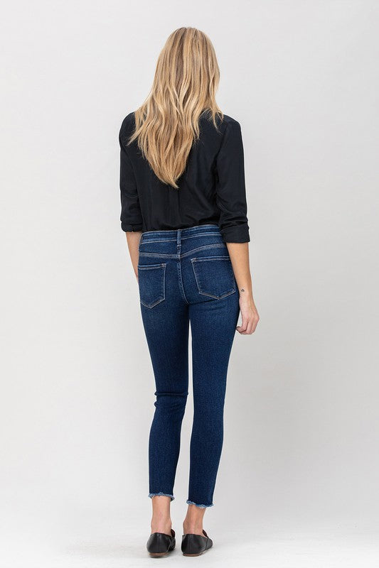 Vervet Mid-Rise Raw Hem Crop Skinny Jean - Dark Denim