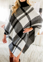 Oversized Plaid Sweater Poncho