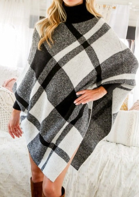 Oversized Plaid Sweater Poncho