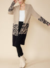 Color Block Open Front Long Cardigan