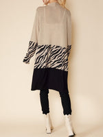 Color Block Open Front Long Cardigan