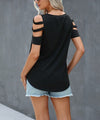 Black Short Sleeve Cutout Cold Shoulder Top