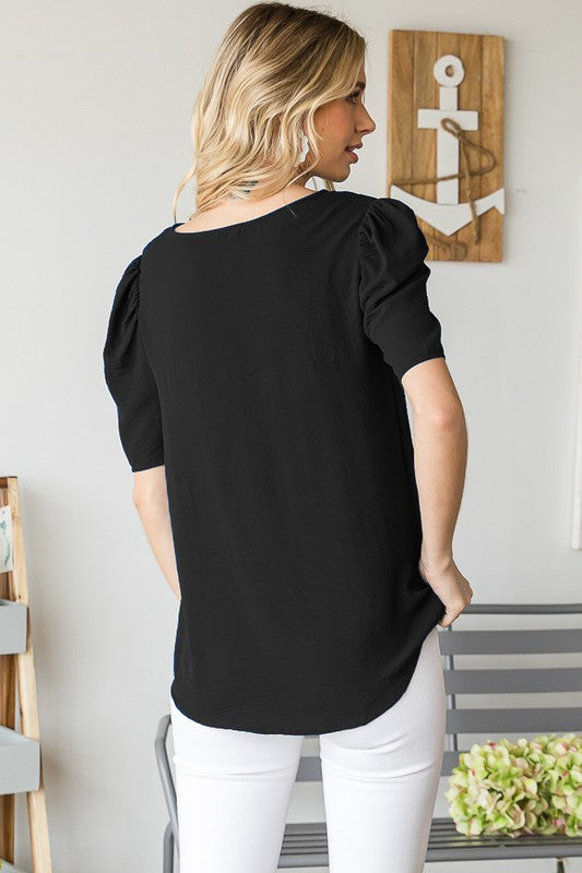 Black Puff Sleeve Top