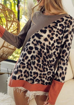 Brushed Leopard Contrast Ribbed Top