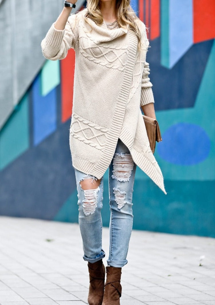 Cable Twisted Open Front Sweater Cardigan