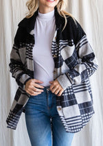 Plaid Contrast Button Down Shacket - Curvy