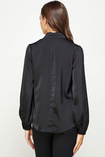 Satin Wrap Balloon Sleeve Blouse