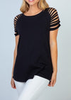 Black Short Detailed Sleeve Knit Top