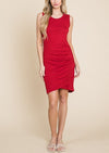 Red Sleeveless Dress with Side Shirring Detail