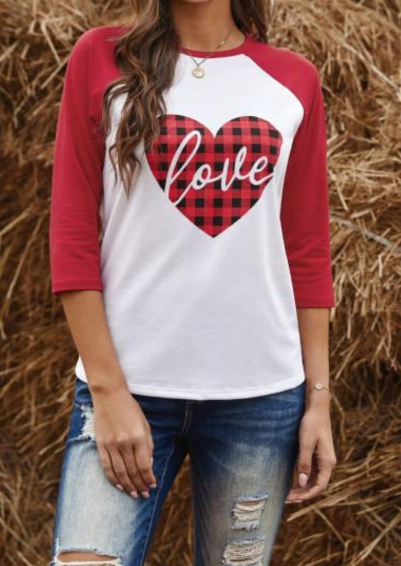 Buffalo Plaid Love Heart Top