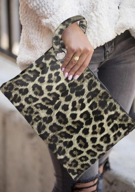 Khaki Leopard Clutch