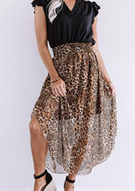 Smocked Waist Leopard Skirt