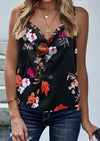 Black Floral Print Cowl Neck Spaghetti Straps Tank Top