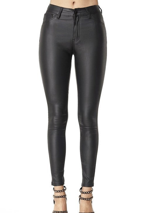 Black Leather Ankle Skinny Pants