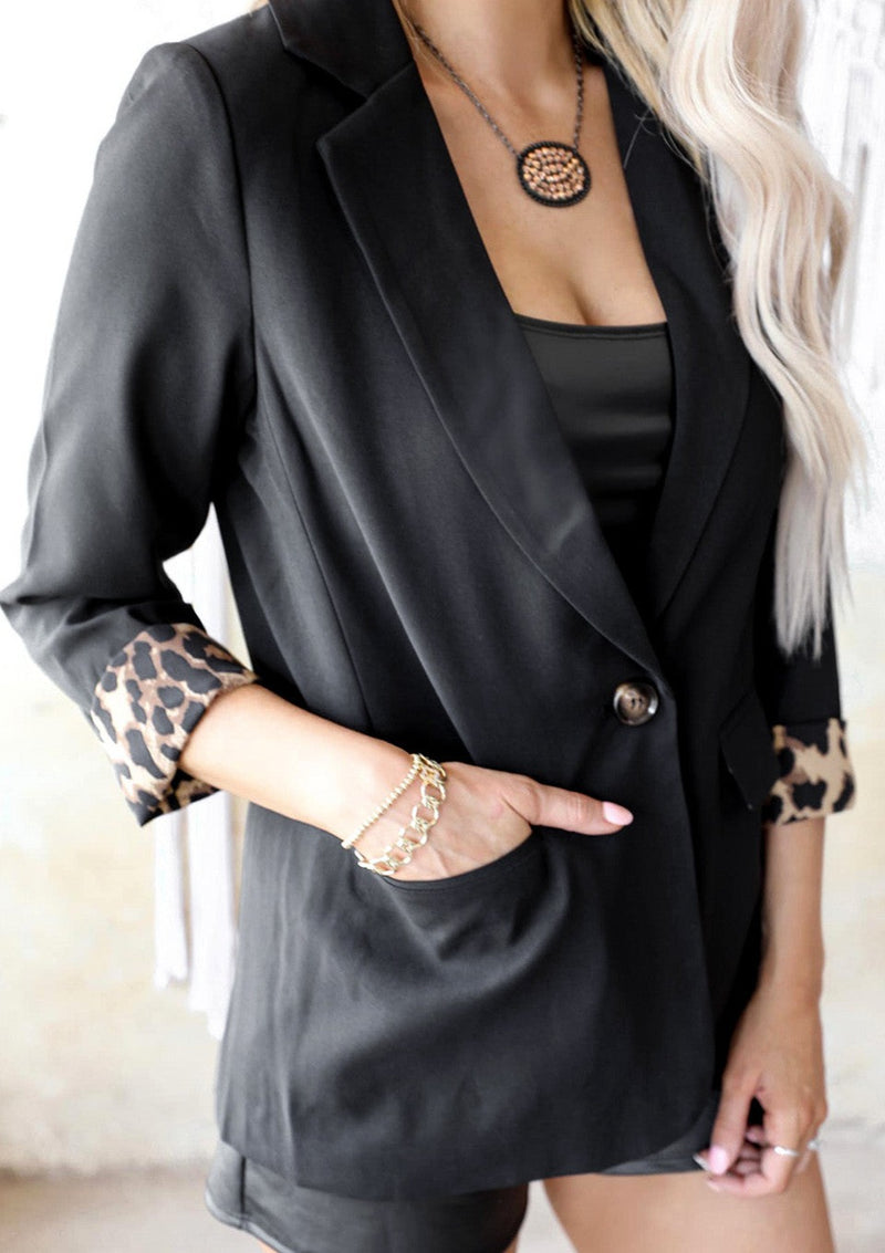 Black Leopard Lined Blazer