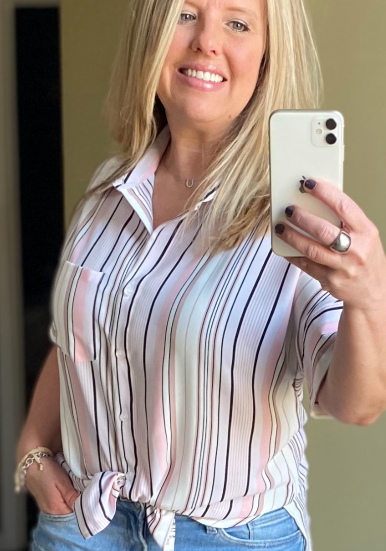 Pink Striped Button Down Top