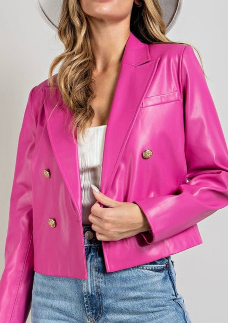 Hot Pink Cropped Leather Jacket
