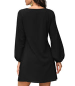 Black Puff Sleeves Solid Short Dress