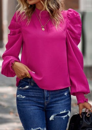 Pink Solid High Neck Ruffle Fit Top