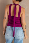 Purple Caged Hollow-out Tank Top