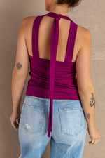 Purple Caged Hollow-out Tank Top
