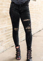 Leopard Patchwork Distressed Skinny Jeans