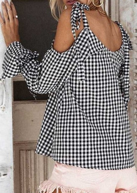 Bow-Knot Cross Lattice Loose Blouse