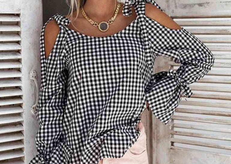 Bow-Knot Cross Lattice Loose Blouse