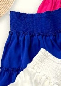 Royal Blue Smocked Waist 3-Tiered Ruffle Skirt